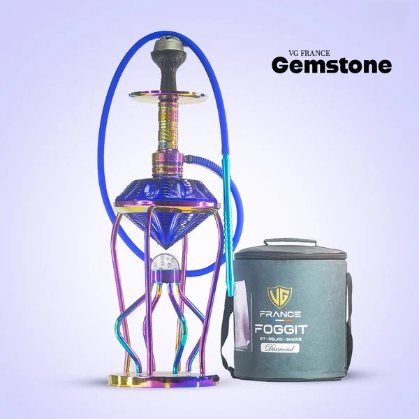 Gemstone Hookah - Rainbow Stem (Blue Base)
