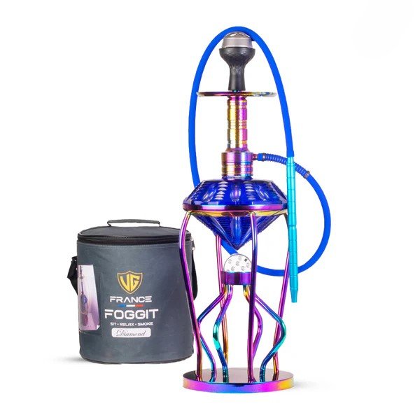 Gemstone Hookah - Rainbow Stem (Blue Base)