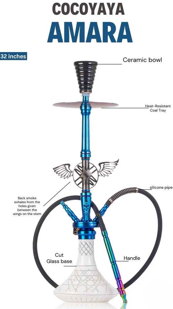COCOYAYA Amara Hookah with 4 Pipes - White Base/Rainbow Stem